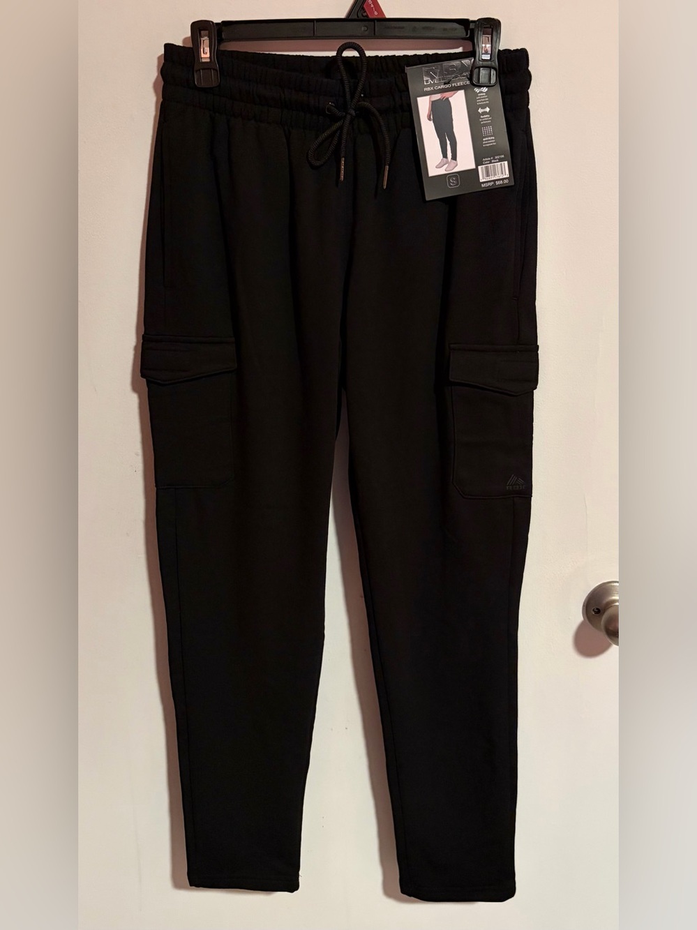 Mens NWT RBX Black Cargo Fleece Pants